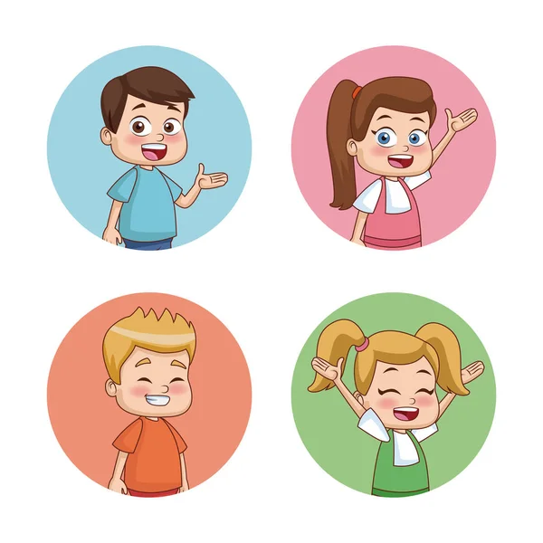 Students kids round icons — Stock Vector