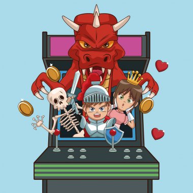 Videogames characters cartoons on arcade clipart