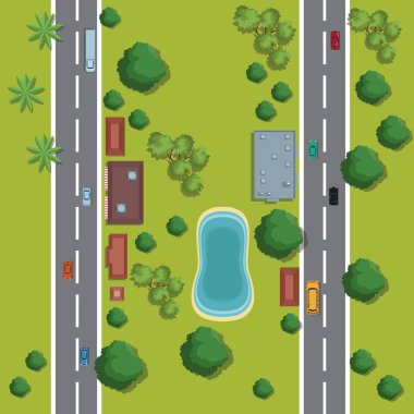 Kentsel üstten görünüm çizgi film