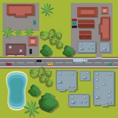 Kentsel üstten görünüm çizgi film