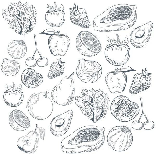 Legumes e frutas mão desenhar — Vetor de Stock
