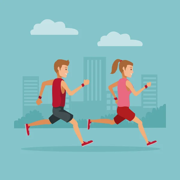 Couple running in the city — Stock Vector