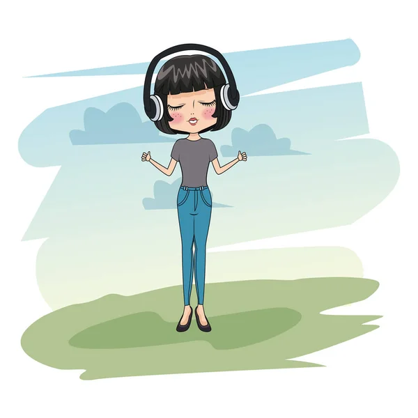 Jolie fille avec écouteurs — Image vectorielle