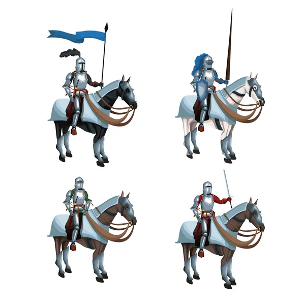 Középkori harcosok a ló ikonok — Stock Vector