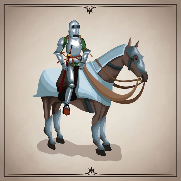 Guerrier médiéval avec cheval — Image vectorielle