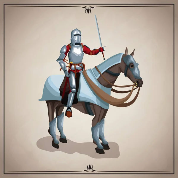 Guerrero medieval con caballo — Vector de stock
