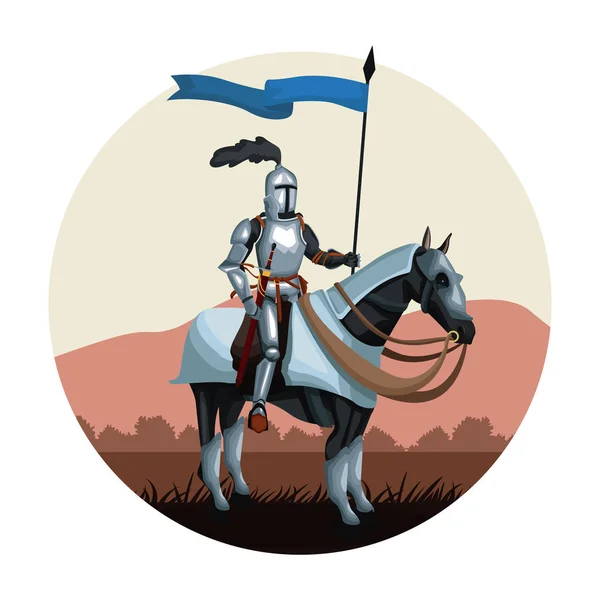 Középkori harcos ló kör ikonra — Stock Vector