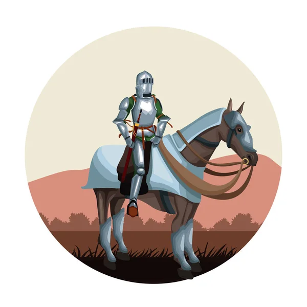 Középkori harcos ló kör ikonra — Stock Vector