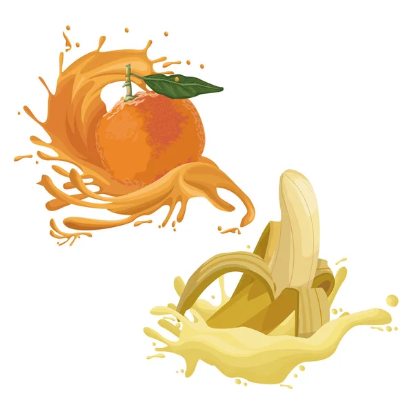 Orange a banán ovoce vybuch — Stockový vektor