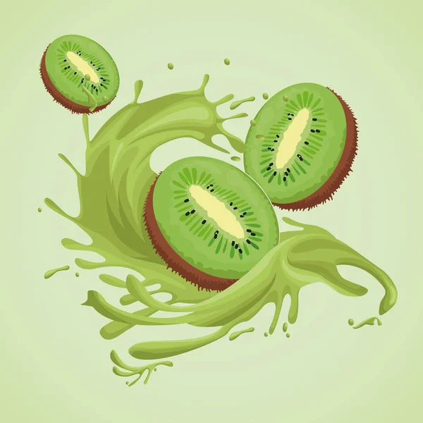 Salpicadura de frutas kiwis — Vector de stock