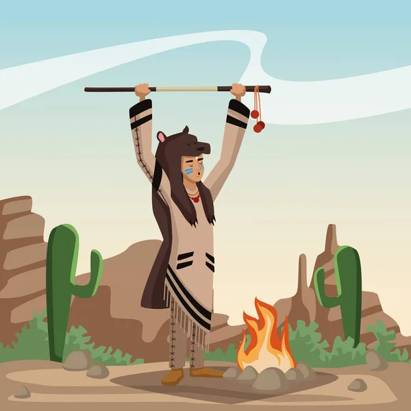 美国印第安动画片在沙漠 — 图库矢量图片