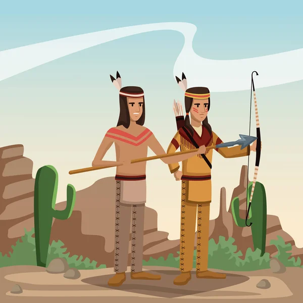 砂漠のインディアン漫画 — ストックベクタ