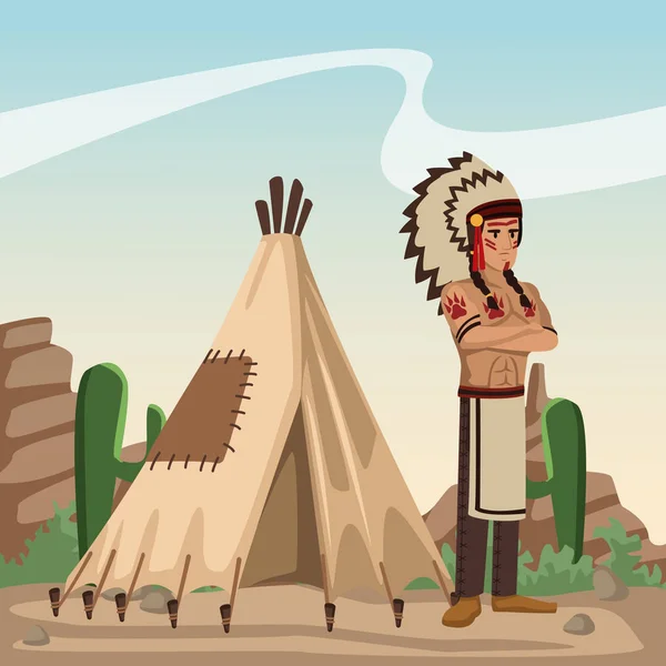 American indian cartoon in woestijn — Stockvector