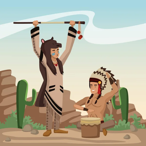 American indian cartoon in woestijn — Stockvector