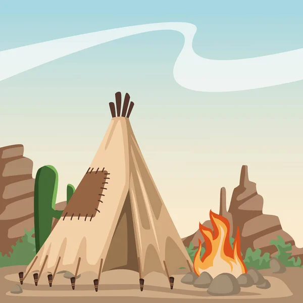 美国印第安动画片在沙漠 — 图库矢量图片