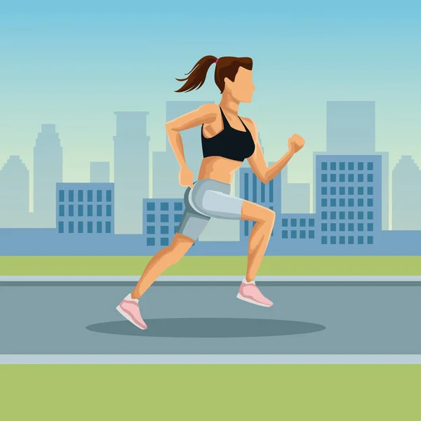 Kvinna som springer i staden — Stock vektor