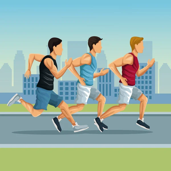Maratona in città cartone animato — Vettoriale Stock