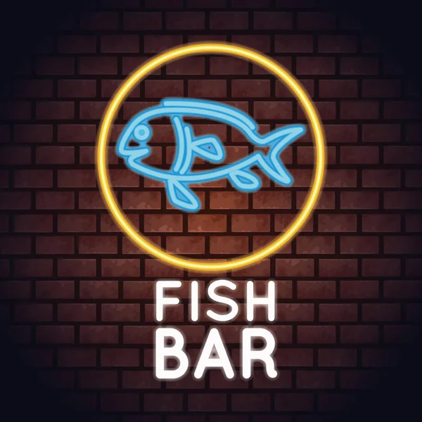 Barra de pescado luces de neón — Vector de stock