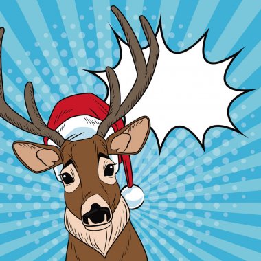 Ren geyiği santa şapka ve kabarcık Noel pop sanat ile