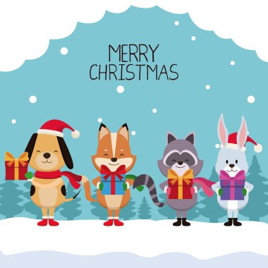 Neşeli yılbaşı kartı çizgi film