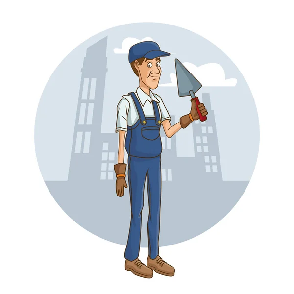 Worker with tool on cityscape cartoon — Stock Vector