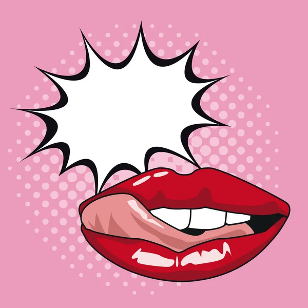 Sexy lippen popart met tekstballon — Stockvector