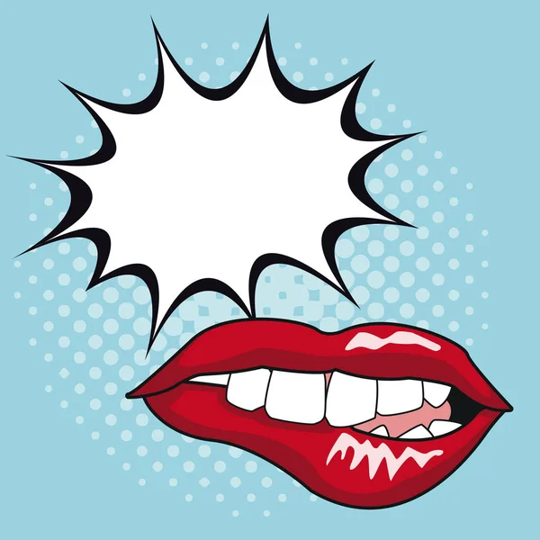 Sexy lippen popart met tekstballon — Stockvector