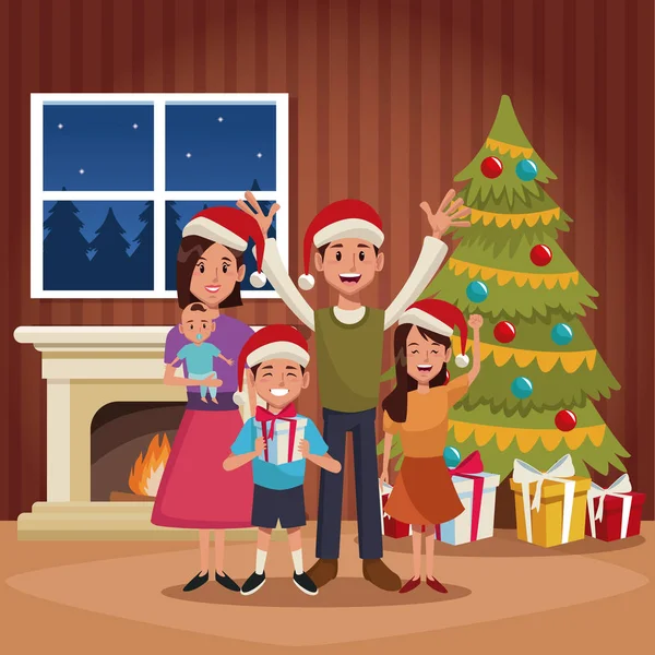 Family christmas cartoon — Stock Vector