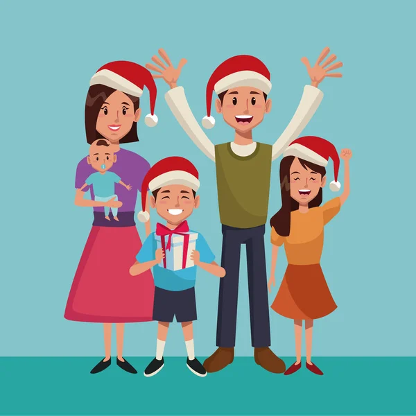 Famiglia cartone animato di Natale — Vettoriale Stock