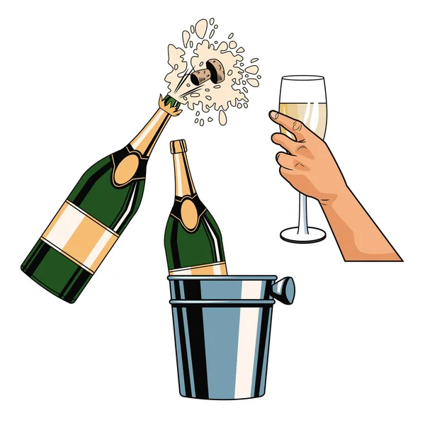 Tostadas de champán arte pop — Vector de stock