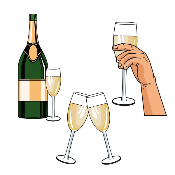 Brinde de champanhe pop art — Vetor de Stock