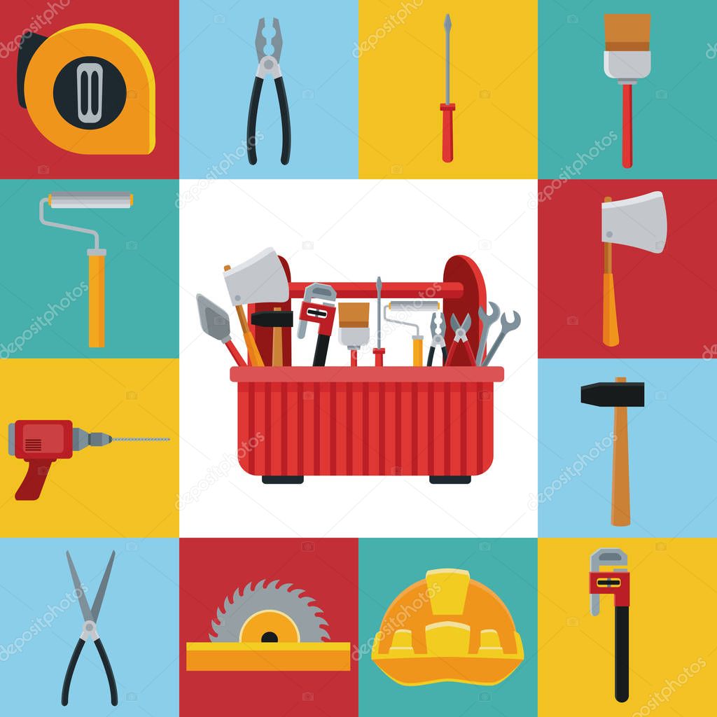 Construction toolbox service Vector Ilustration icon urban