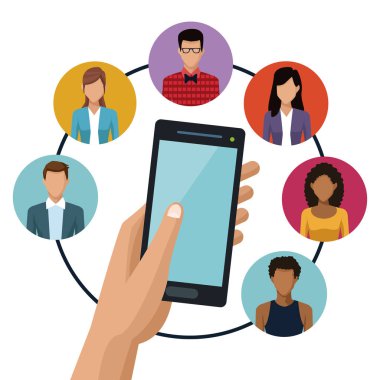 Sosyal Medya teknoloji genç çift çizgi film