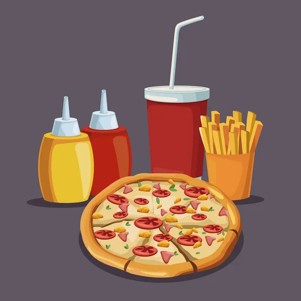Délicieuse pizza et frites — Image vectorielle