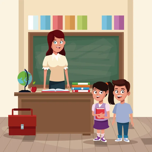 Professeur avec enfants en classe — Image vectorielle