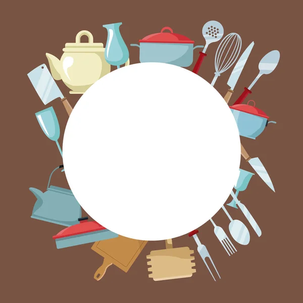 Ustensile de cuisine cadre rond — Image vectorielle