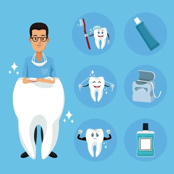 Мультфильмы о стоматологе и стоматологе — стоковый вектор
