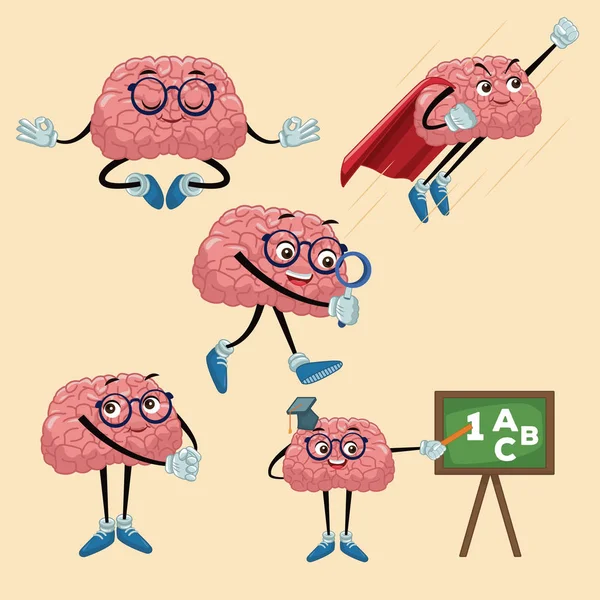 Lindos cerebros dibujos animados — Vector de stock
