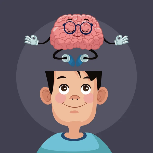 Cute brain cartoon in kid head