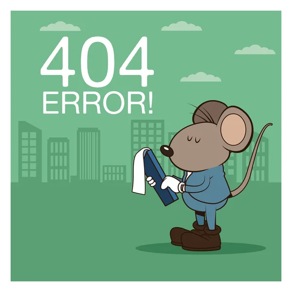 错误404与滑稽的老鼠卡通 — 图库矢量图片