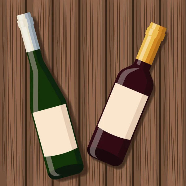 Disegno bottiglia di vino su sfondo di legno — Vettoriale Stock