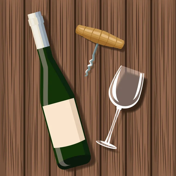 Vinflaska och cup över trä bakgrund — Stock vektor