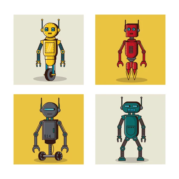 Robot iconos cuadrados de dibujos animados — Archivo Imágenes Vectoriales