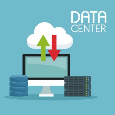 renk arka plan ile genel bulut depolama ve bilgisayar göstermek rack server sürücü ve metin veri merkezi ile