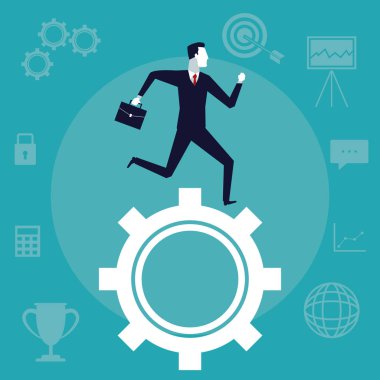 renk arka plan iş büyüme mekanizması dişli üzerinde çalışan işadamı ile