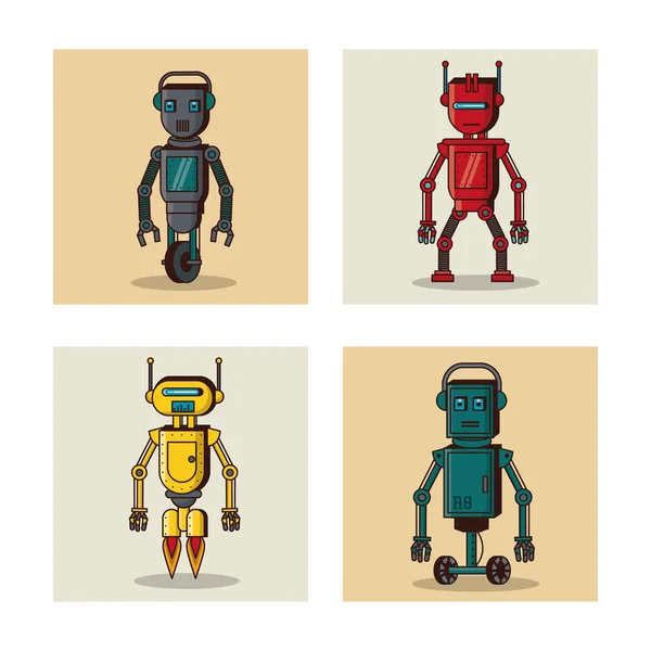 Robot fyrkantiga ikoner cartoon — Stock vektor