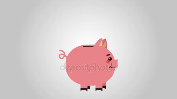 Банк свиней, получающий монеты — стоковое видео