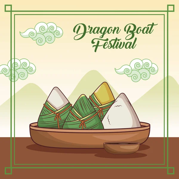 Dragon boat festival disegno dei cartoni animati — Vettoriale Stock