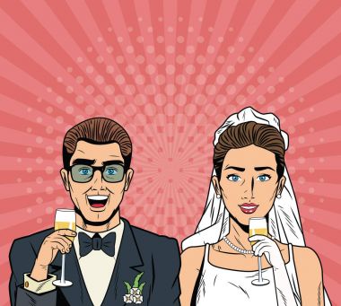 Gelin ve damat pop sanat karikatür Internet güvenliği, online baniking