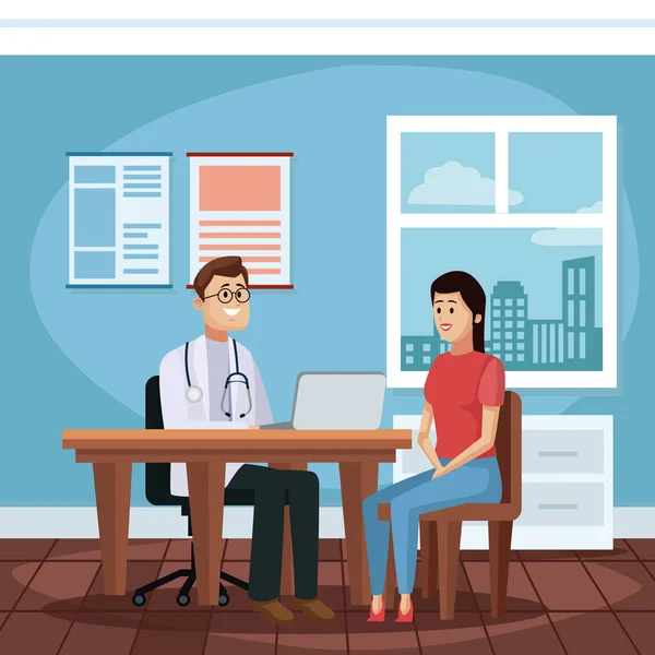 Paciente em desenhos animados do escritório dos médicos —  Vetores de Stock